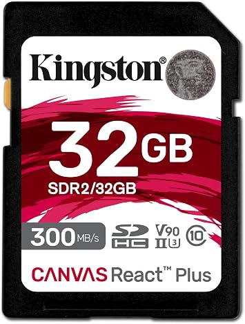 Kingston Canvas React Plus 32GB SD Card | SDHC UHS-II | 300R/260W U3 V90 | Full HD/4K/8K | SDR2/32GB