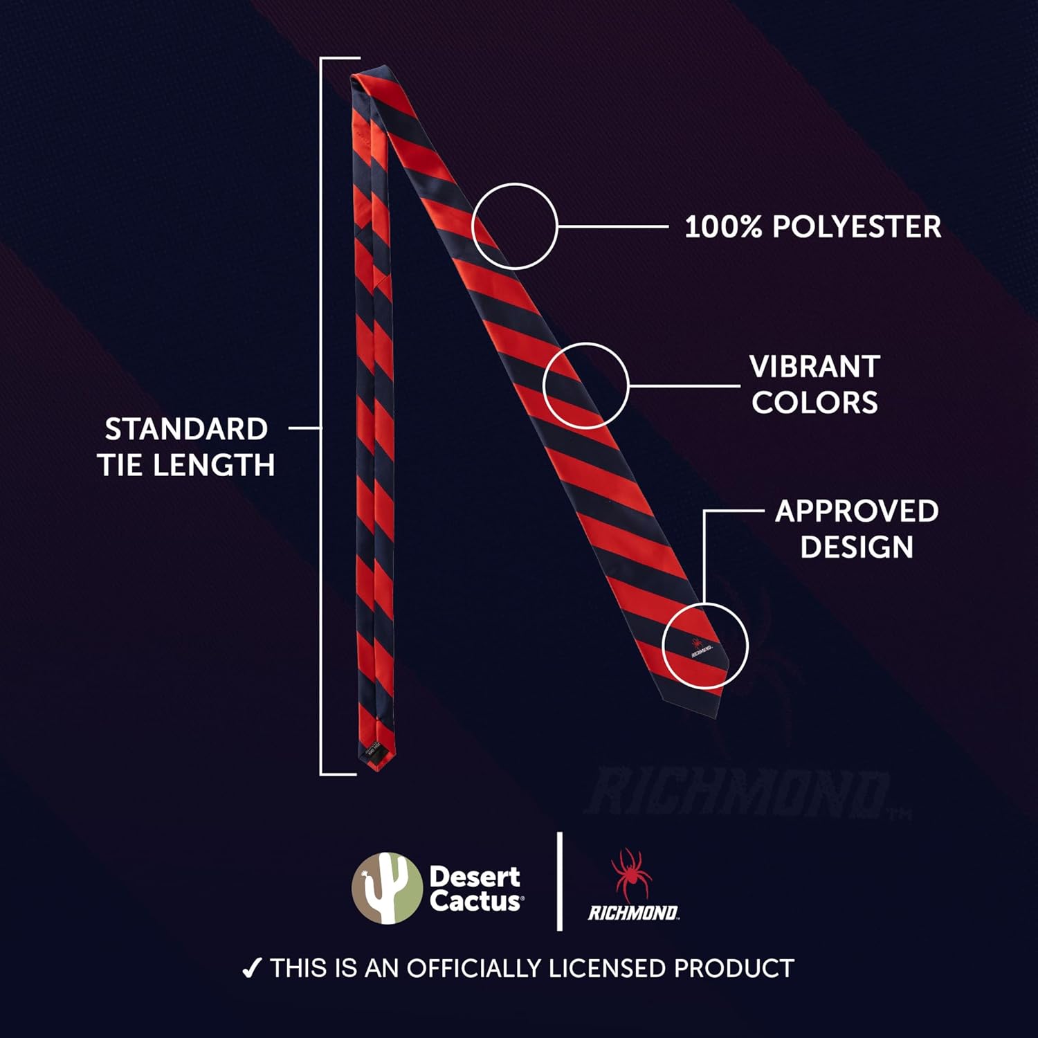 Desert Cactus University of Richmond Neck Tie UR Spiders 100% Polyester Necktie with Logo, Officially Licensed (Style A) - Image 3