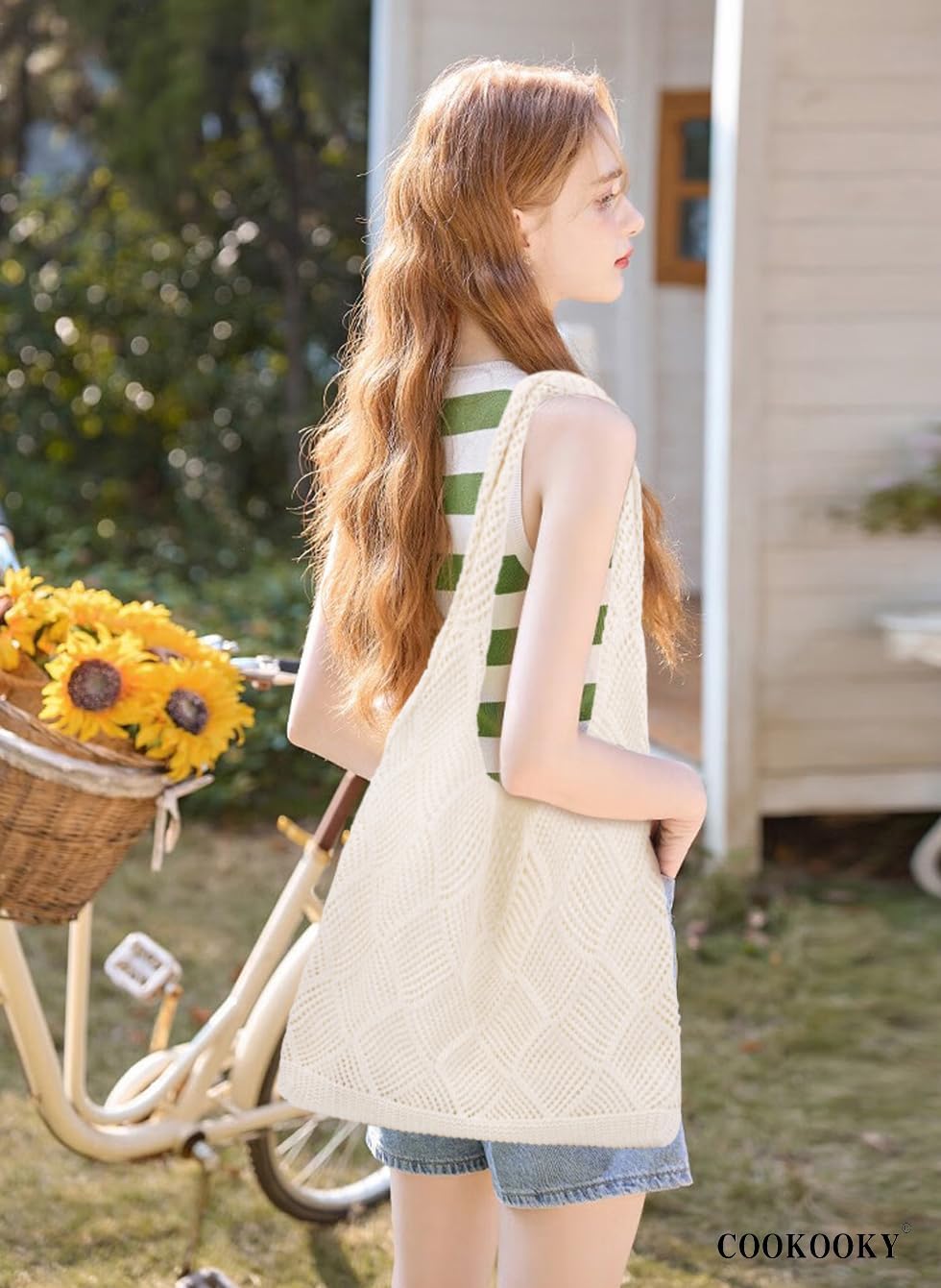 COOKOOKY Crochet Beach Tote bag Summer Beach Bag for Women Aesthetic Mesh Tote Bag Hippie Bag Knit Bag - Image 6