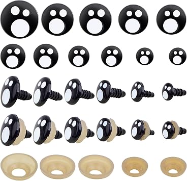 Resin Safety Eyes, 120pcs 6 Size Craft Eyes Black Stuffed Crochet Eyes Kawaii Eyes with 120pcs Washers for Adult DIY Making Teddy Bear Amigurumi Craft Puppet Plush Animal