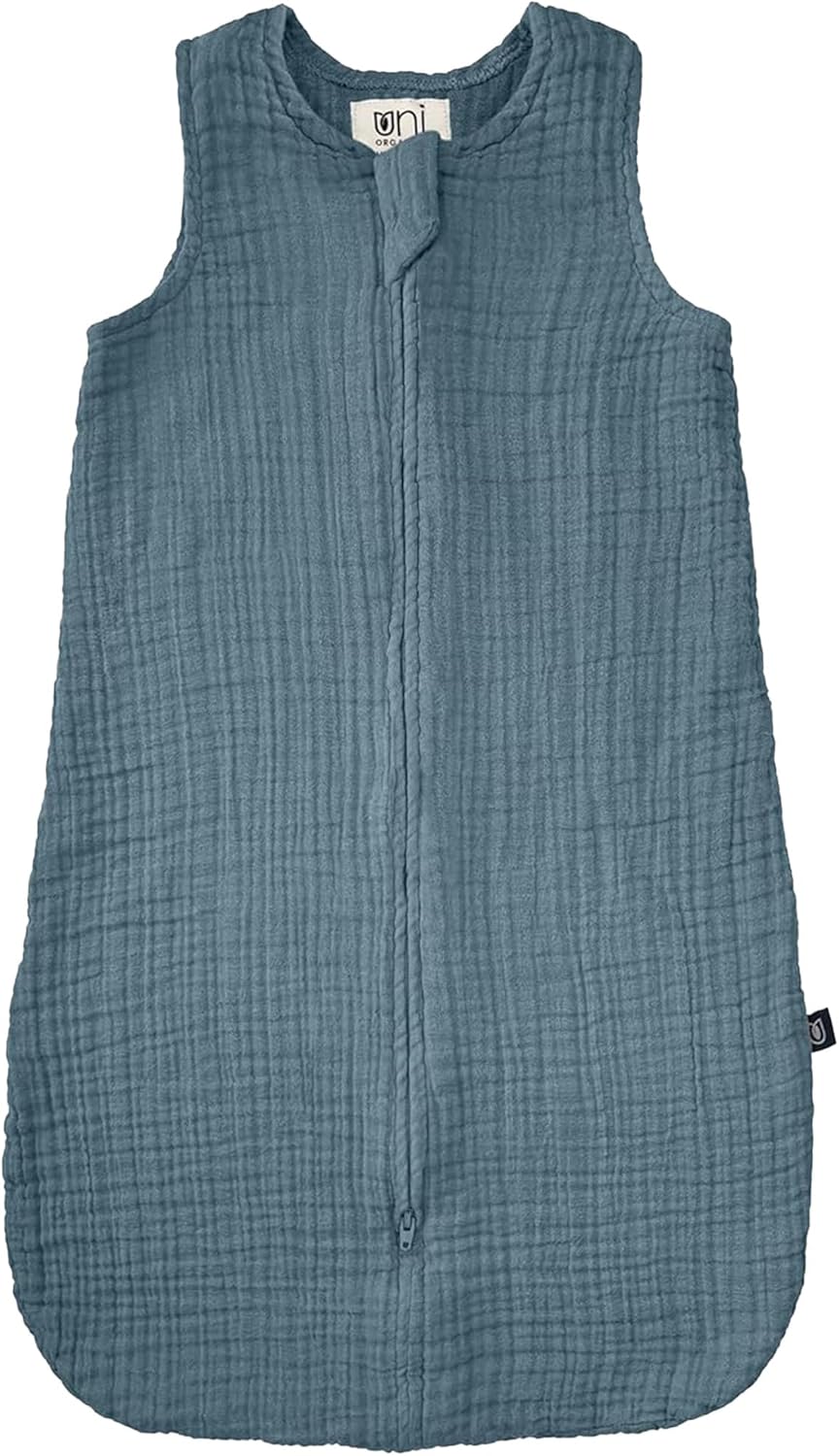 Organic Cotton Baby Sleep Sack 6-12 Months - 1.0 Tog Wearable Blanket Muslin Sleep Sack Baby Summer Essentials Blue