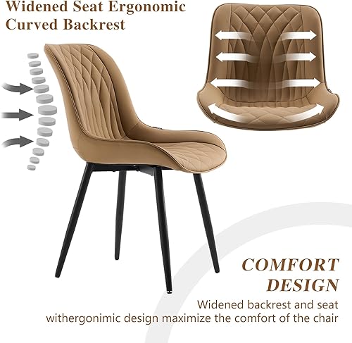 Miniatura 3 de YOUNIKE Juego de 2 sillas de comedor color marrón con respaldo alto, sillas modernas de cocina y comedor de mediados de siglo, tapizadas de piel