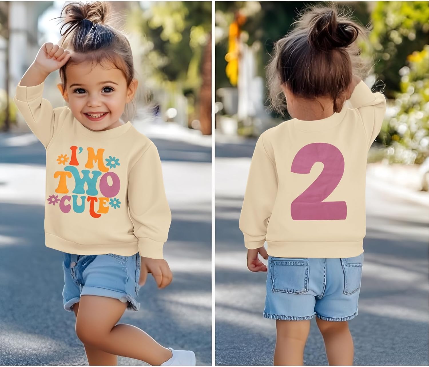 KEKEMI Birthday Sweatshirt for Toddler Girl I’M TWO CUTE Birthday Girl Outfit 2T B-Day Party Long Sleeve Shirt Cute Fall Tops - Image 4