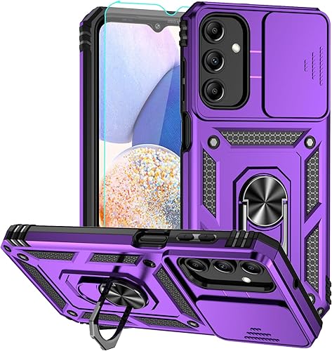 Funda para Samsung Galaxy A15 5G, goma de silicona suave, funda de plástico duro con cubierta de lente de cámara deslizante, anillo giratorio de