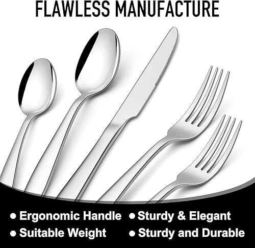 Miniatura 4 de Juego de 21 piezas de cubiertos de acero inoxidable moderno con bandeja organizadora, juego de cubiertos de mesa plateados, juego de cubiertos con