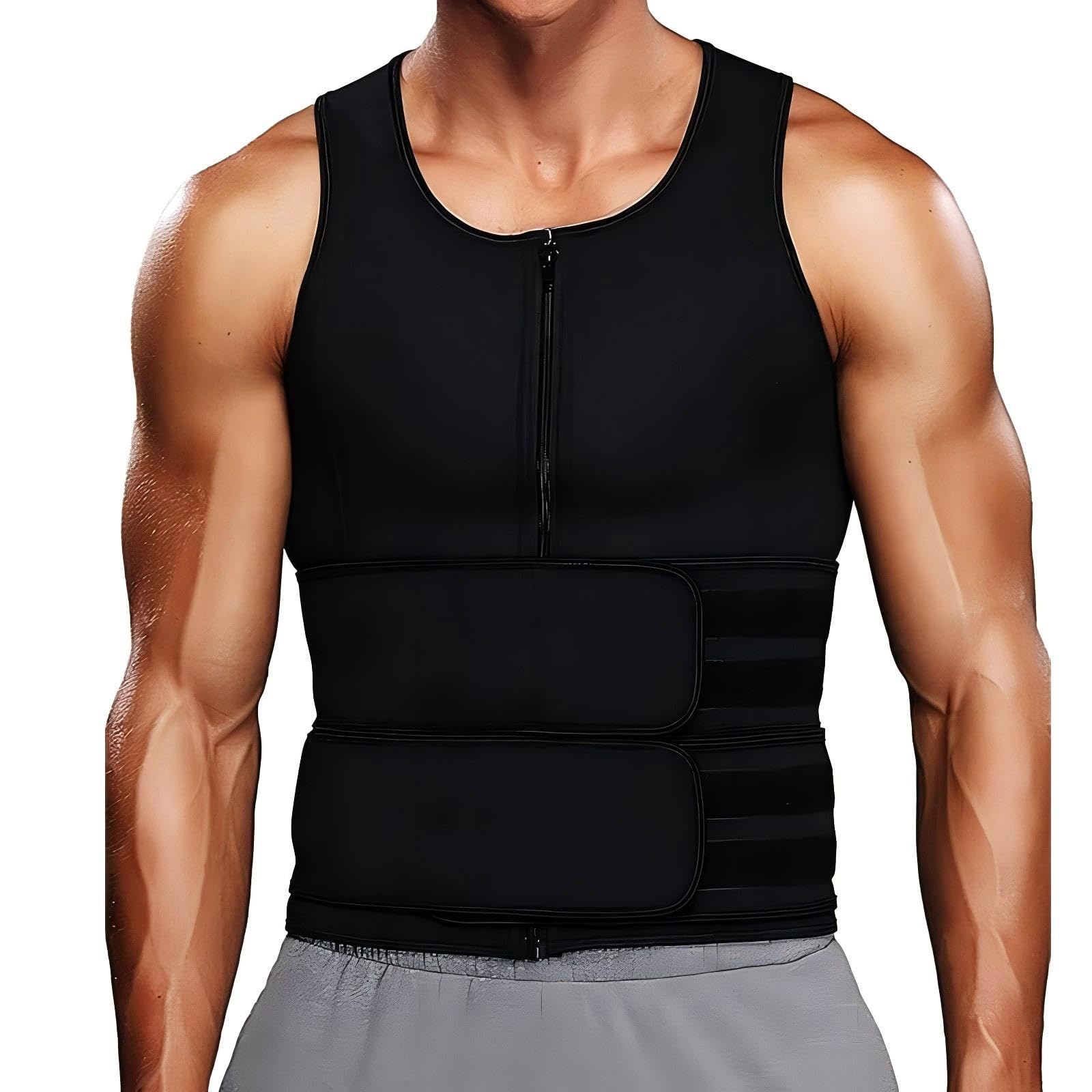 Mens Sweat Vest Sauna Neoprene Slimming Sweat Belt Fitenes Sport Tank Top, black A, M