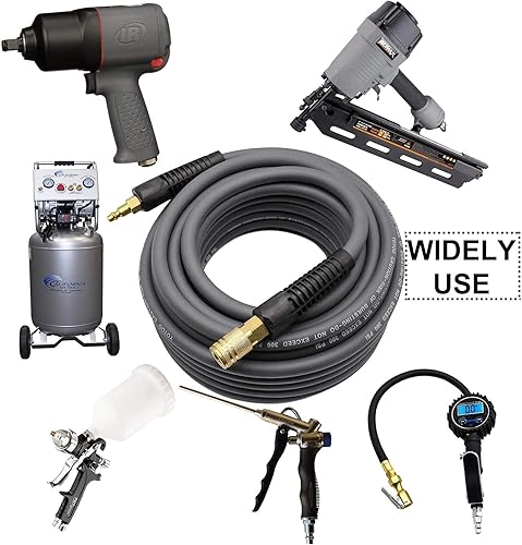 Miniatura 9 de YOTOO Manguera de aire híbrida de 14 pulgadas x 100 pies, manguera de compresor de aire resistente de 300 PSI, ligera, resistente a las torceduras,