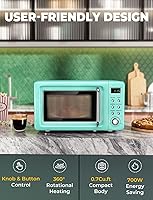 Vista 4 de Horno de microondas retro para encimera SIMOE, microondas pequeño de 0.7 pies cúbicos con función de descongelamiento, 5 niveles de potencia, 8