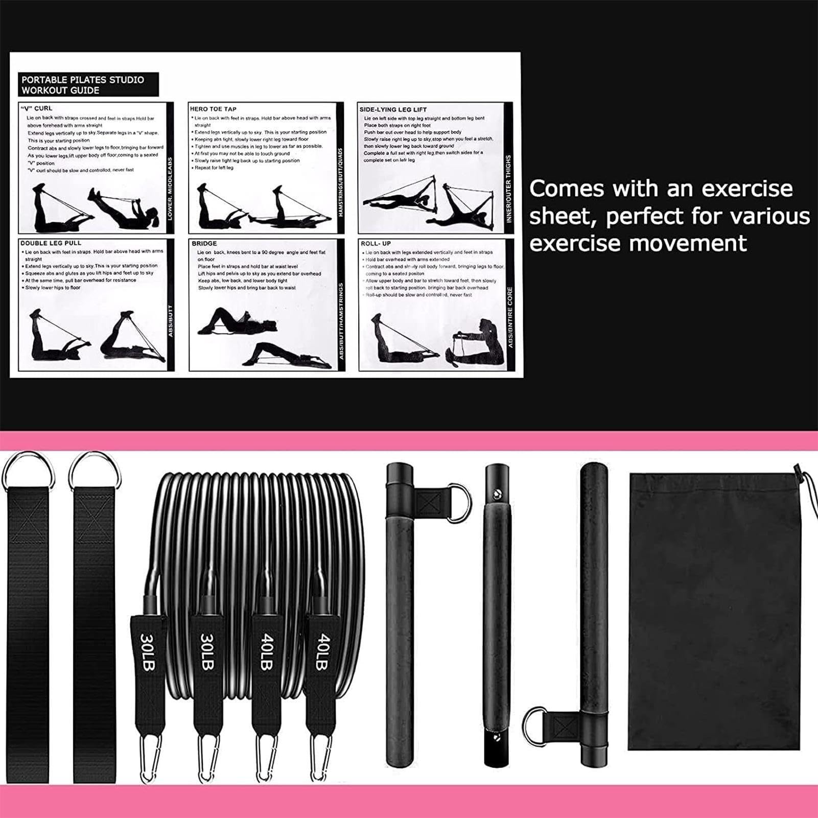 Kit de pilates para el hogar, equipo de mejora de entrenamiento multifuncional ajustable | Entrenamiento de barra de pilates, para fuerza muscular, piernas, glúteos, cadera, cintura, brazos
