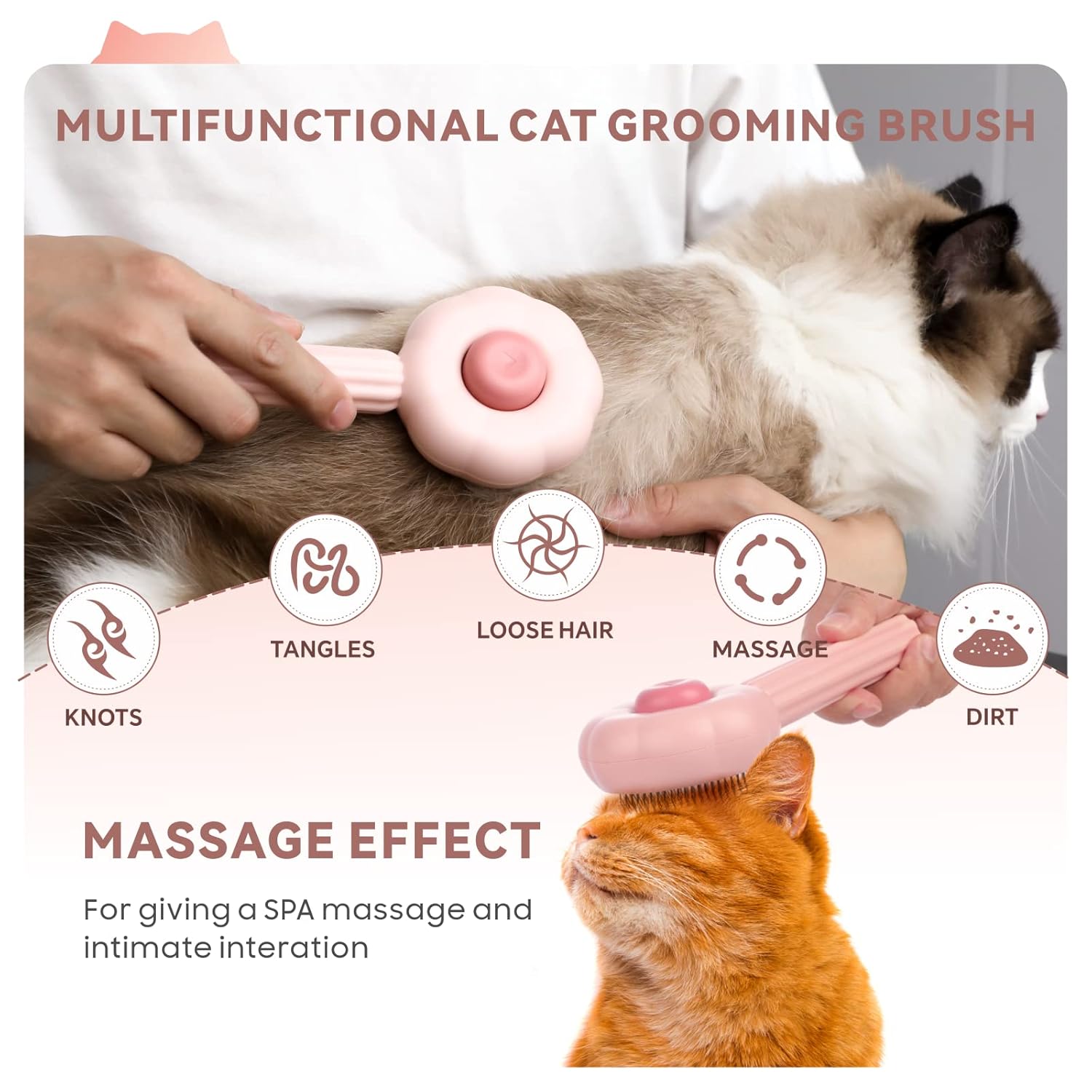 Cat Brush Dog Brush，Baytion Self Cleaning Pet Grooming Brush for Short or Long Haired Cats Puppy Kitten Massage to Remove Loose Undercoat, Mats, Tangled Hair and Shed Fur