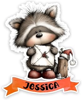 Funny Customized with Your Name Theme Whimsical Woodland Animal Christmas Decor Vibe Setup Glossy Vinyl Sticker a Cute Colourful Gift idea for Friends Coworkers Family Fun