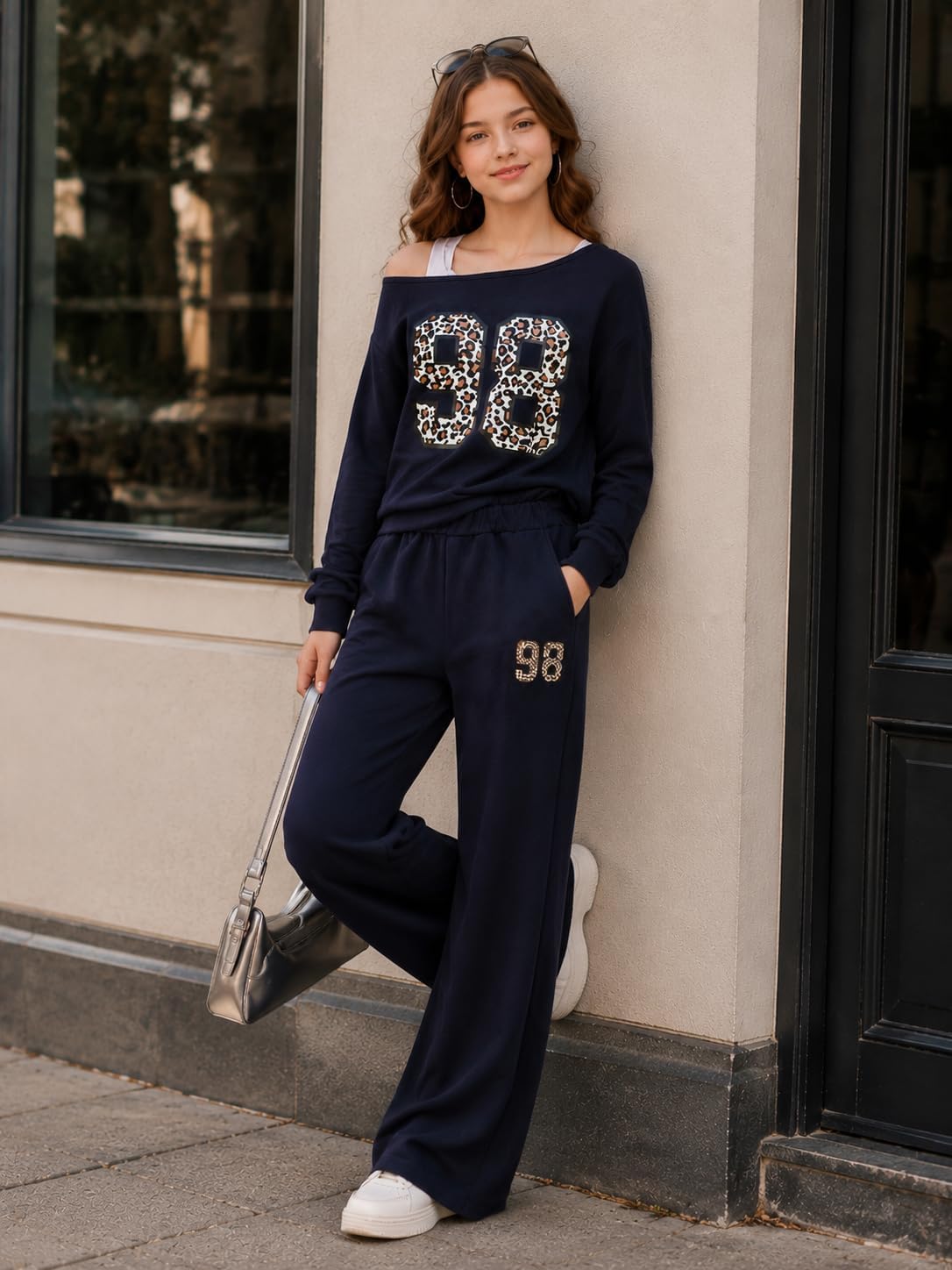 Tween Girls Clothes Off The Shoulder Sweatshirt and Wide Leg Sweatpants Sweatsuit Size 7-14