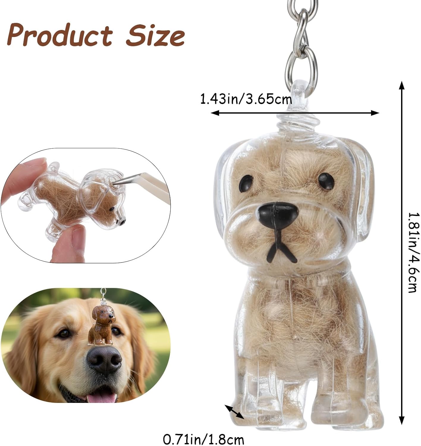 Condition photo showing New/Like New for Dog Hair Collector Keychain Charm Memorial Storage Box Transparent Dog Fur Keepsake Keyring for Collecting Hair with Pointed Clip Cute Pet Hairs Memory Capsule for Pet Lovers