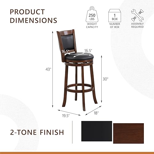 Miniatura 28 de Homelegance Contador giratorio de altura, taburetes para sillas de bar de isla de cocina, asiento acolchado de piel sintética negra (desplazamiento