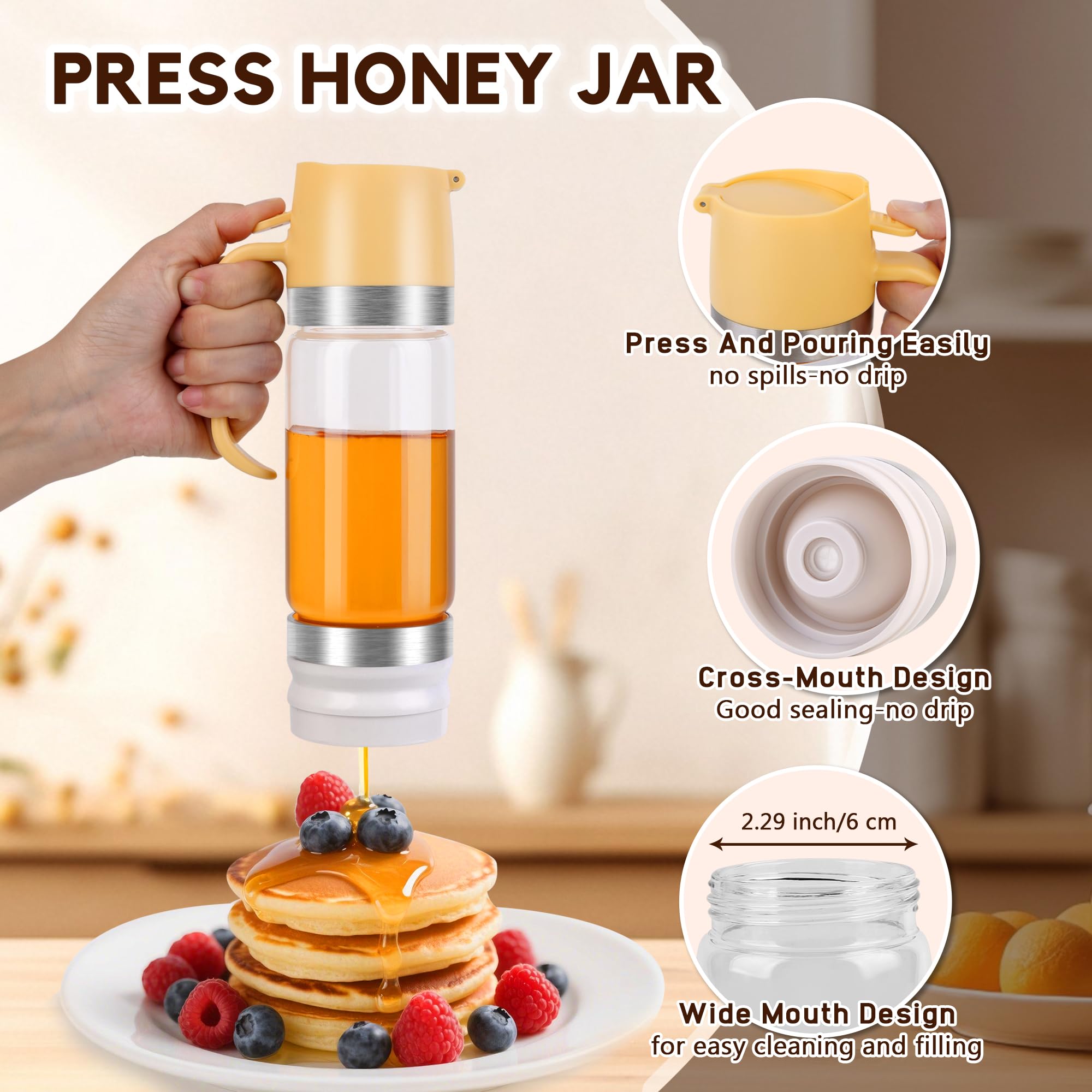 Pot De Confiture Distributeur De Miel En Verre 300ml - Sans Goutte - Avec Support - Pour Miel Et Sirop D'érable Honey Dispenser