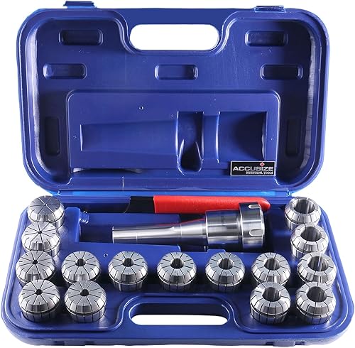 Accusize Industrial Tools Juego de 15 pinzas Er40 Plus 1 soporte de vástago R8 Bridgeport y una llave en caja bajera, 0223-0984