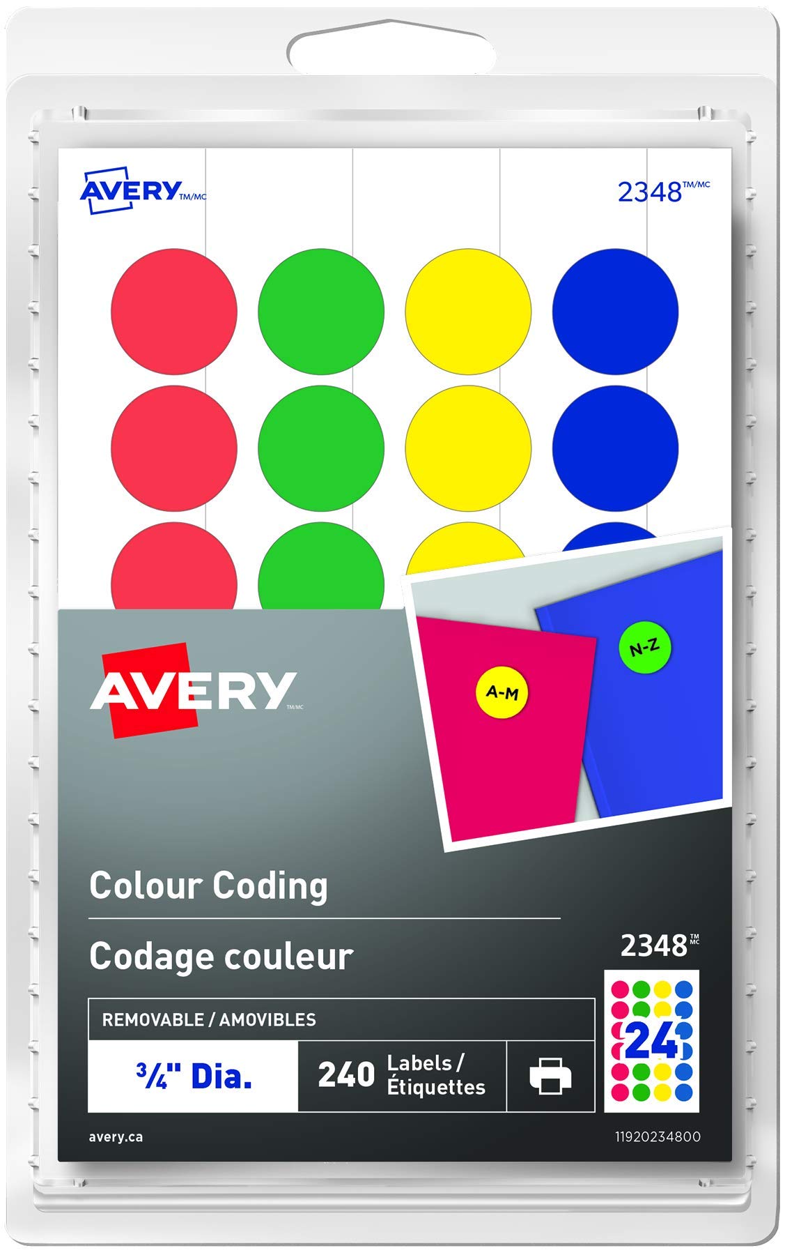 [SQUARELINE] Avery エヴァリー - 6color Avery Removable Colour Coding Round Labels, 3/4