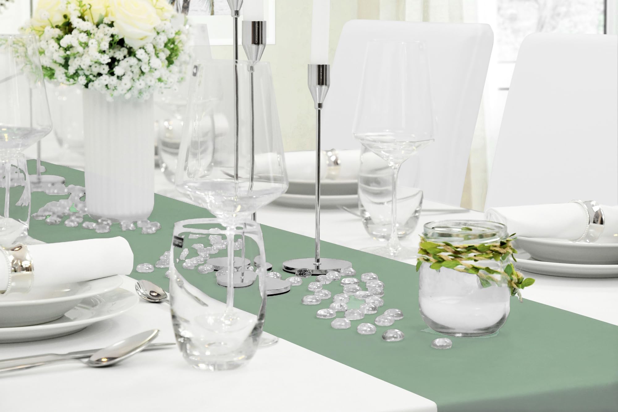 Gohytal Runner da Tavolo, in Verde Eucalipto Runner da Tavolo in Tessuto Non Tessuto Runner Decorativo da Tavola per Compleanni Matrimoni Feste