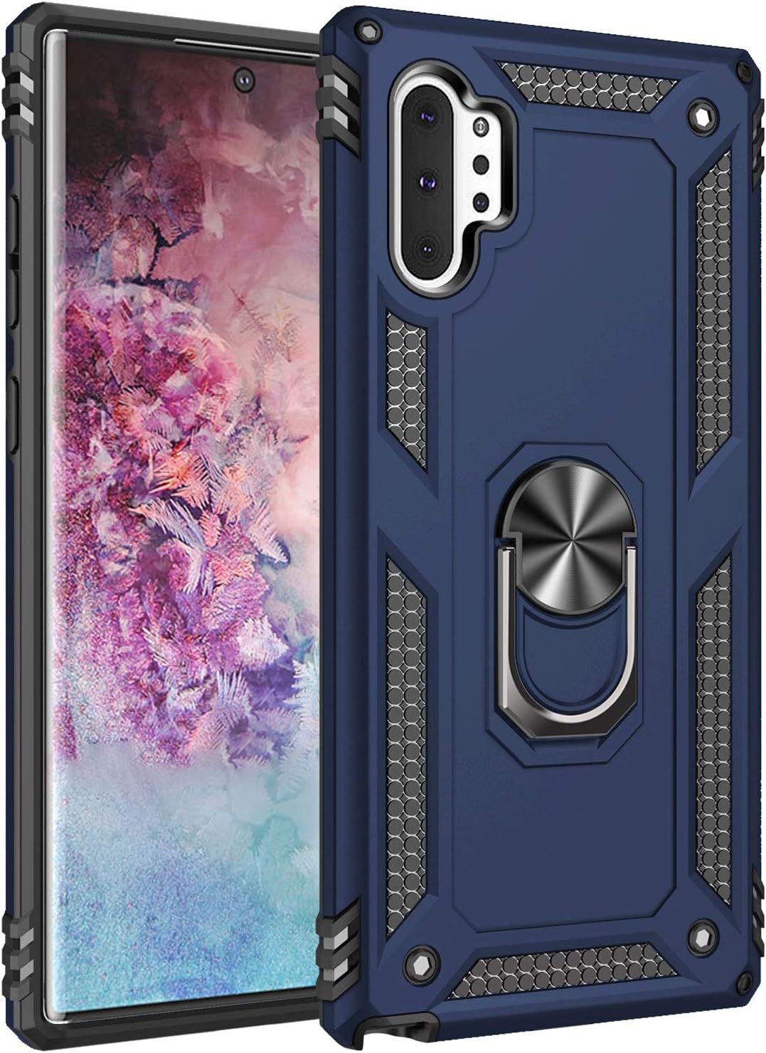 Military Grade Drop Impact for Samsung Galaxy Note 10 Plus Case 5G Metal Rotating Ring Kickstand Holder Magnetic Car Mount Armor Shockproof Case for Galaxy Note 10+ Plus Phone Case Blue