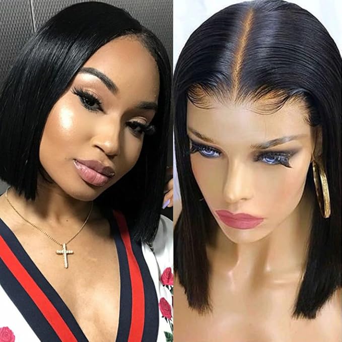Clearance Black Short Straight Bob Right Side Part Lace Human Hair Wigs For Women Hair Wigs main image 1