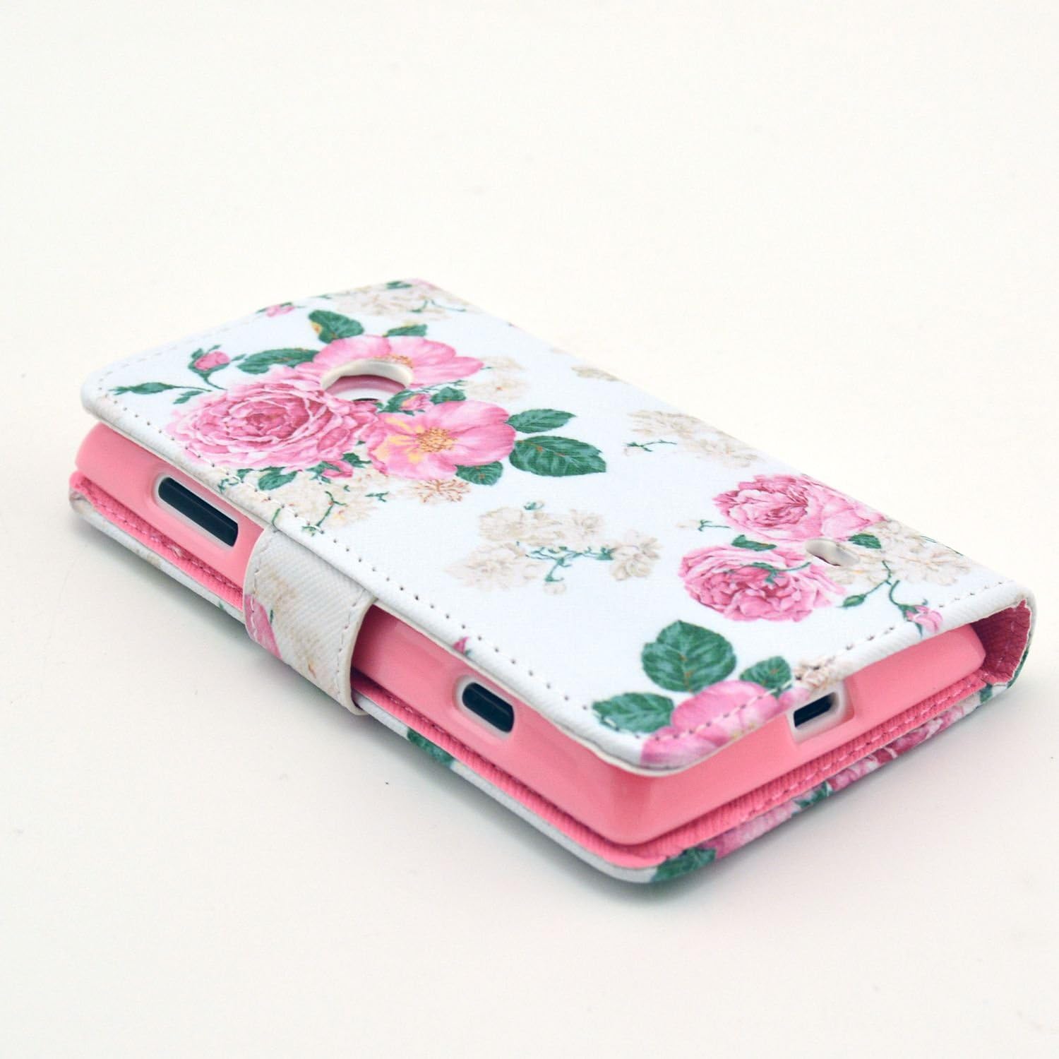 Lumia 520 Case, Nokia Lumia 520 Case, Speedtek Rose Pattern Premium PU Leather Wallet Flip Protective Skin Case with Magnetic Closure for Nokia Lumia 520 (2013) (Built-in Credit Card/ID Card Slot)