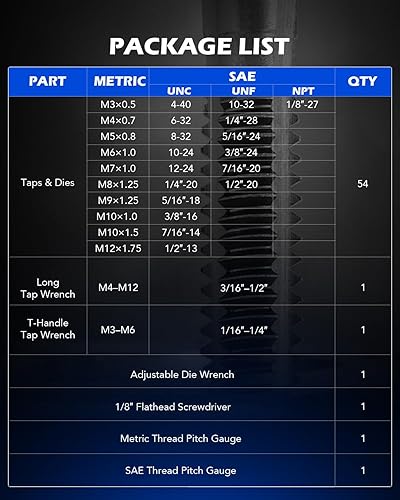 Vista 11 de Orion Motor Tech Juego de roscas y troqueles M3, M4, M5, M6, M7, M8, M10, M12 y Juego de troqueles Kits de reparación de roscas para roscar