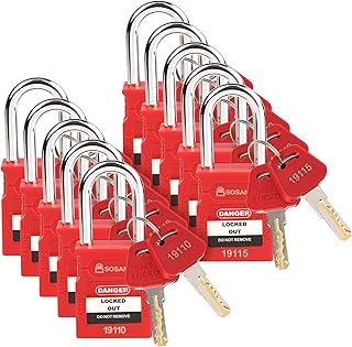 SOSAMV Lockout Tagout Locks - 10 Red Loto Locks - Lock Out Tag Out Padlocks - Keyed Different - 2 Keys Per Lock - Safety Locks for Lockout Tagout Kit - OSHA Compliant (Red-10, 2 Keys Per Lock)