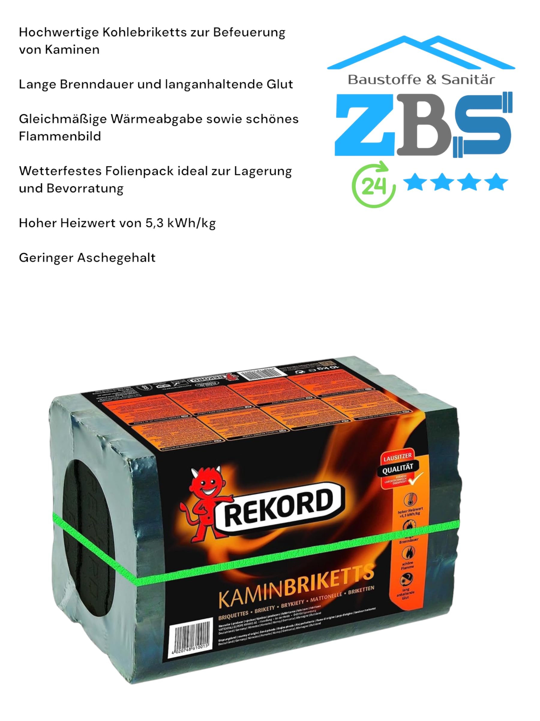 Brennstoff Brykiety z węgla brunatnego Heizprofi - wysoka zawartość energii, dzięki czemu bardzo duża emisja ciepła 2 x 10 kg