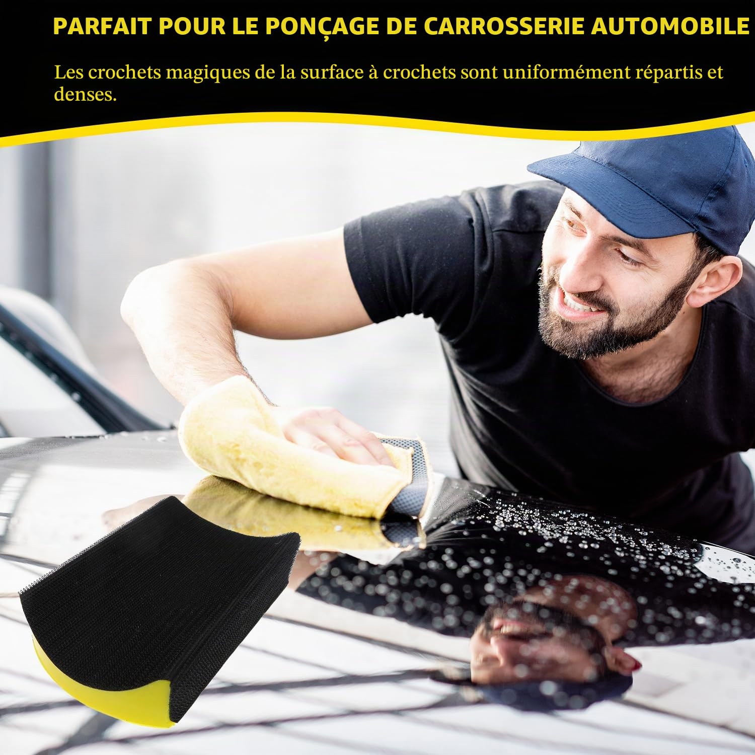 5 Pièces 6 Pouces Cale a Poncer, Mousse PU + Plastique, Poignée Ergonomique, pour le Polissage du Bois et le Ponçage Fin, Convient pour le Bois, le Carrelage, le Métal, le Verre (Jaune)