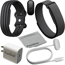 Fitbit Air Screenless Fitness and Health Tracker Obsidian with Personalized Coaching, PremGear Adjustable Silicone Band Black, Type C Wall Adapter & Cleaning Cloth