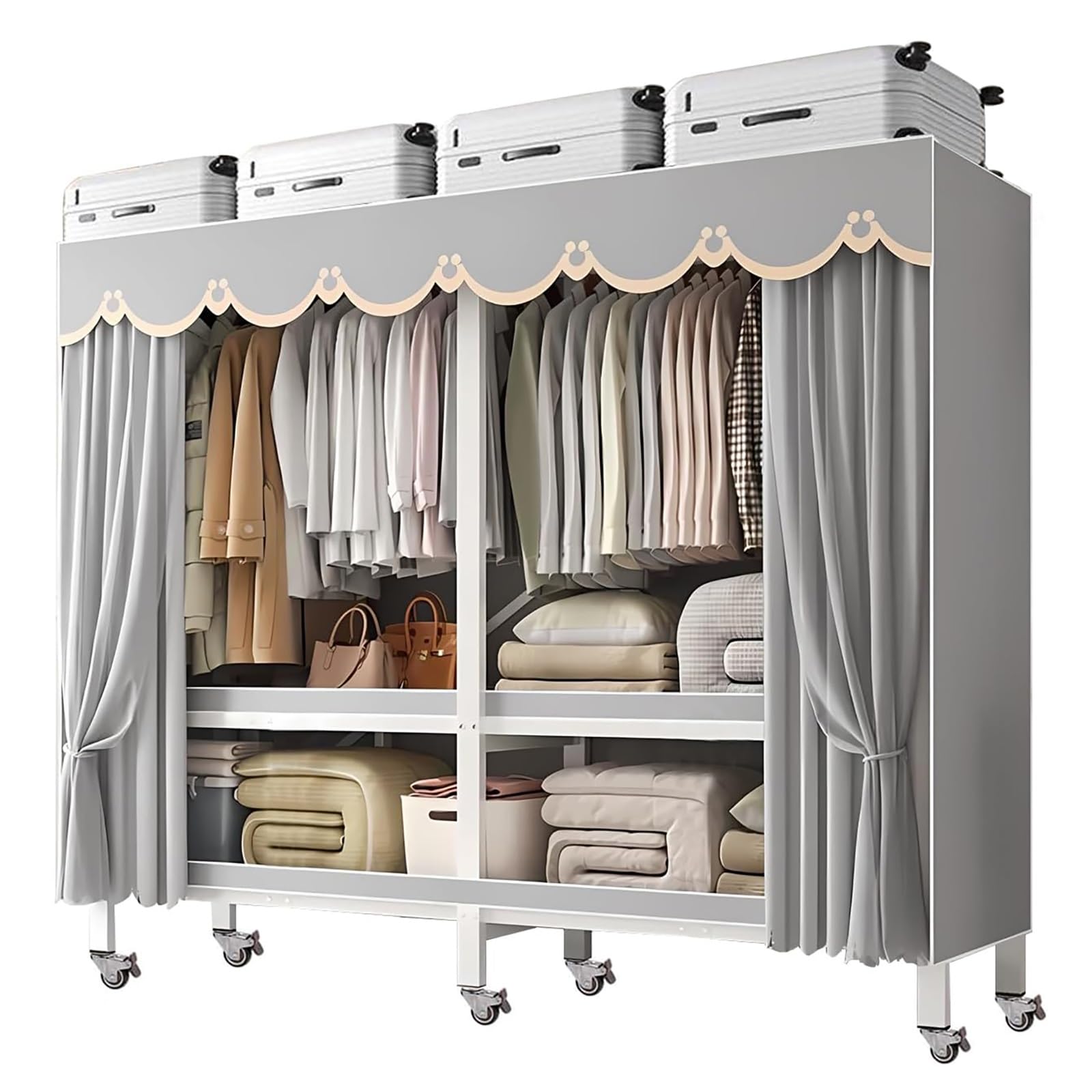 Rolling Portable Wardrobe Closet, Heavy Duty Armoire Clothes Rack Garment Rack with Wheels, Storage Metal Clothing Rack(70.9x20.5x70in)