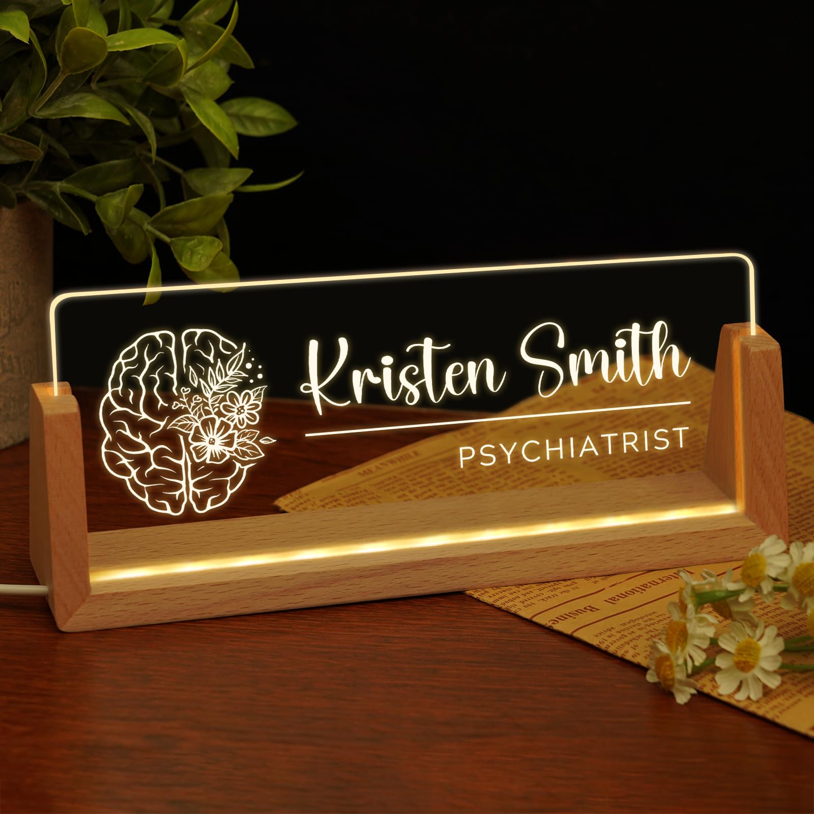 Custom Name Plate for Desk, Personalized Light Up Acrylic Desk Name Plate, Personalized Office Gifts for Boss Coworkers, Teacher Employee Appreciation GIfts, Office Decor for Women Men