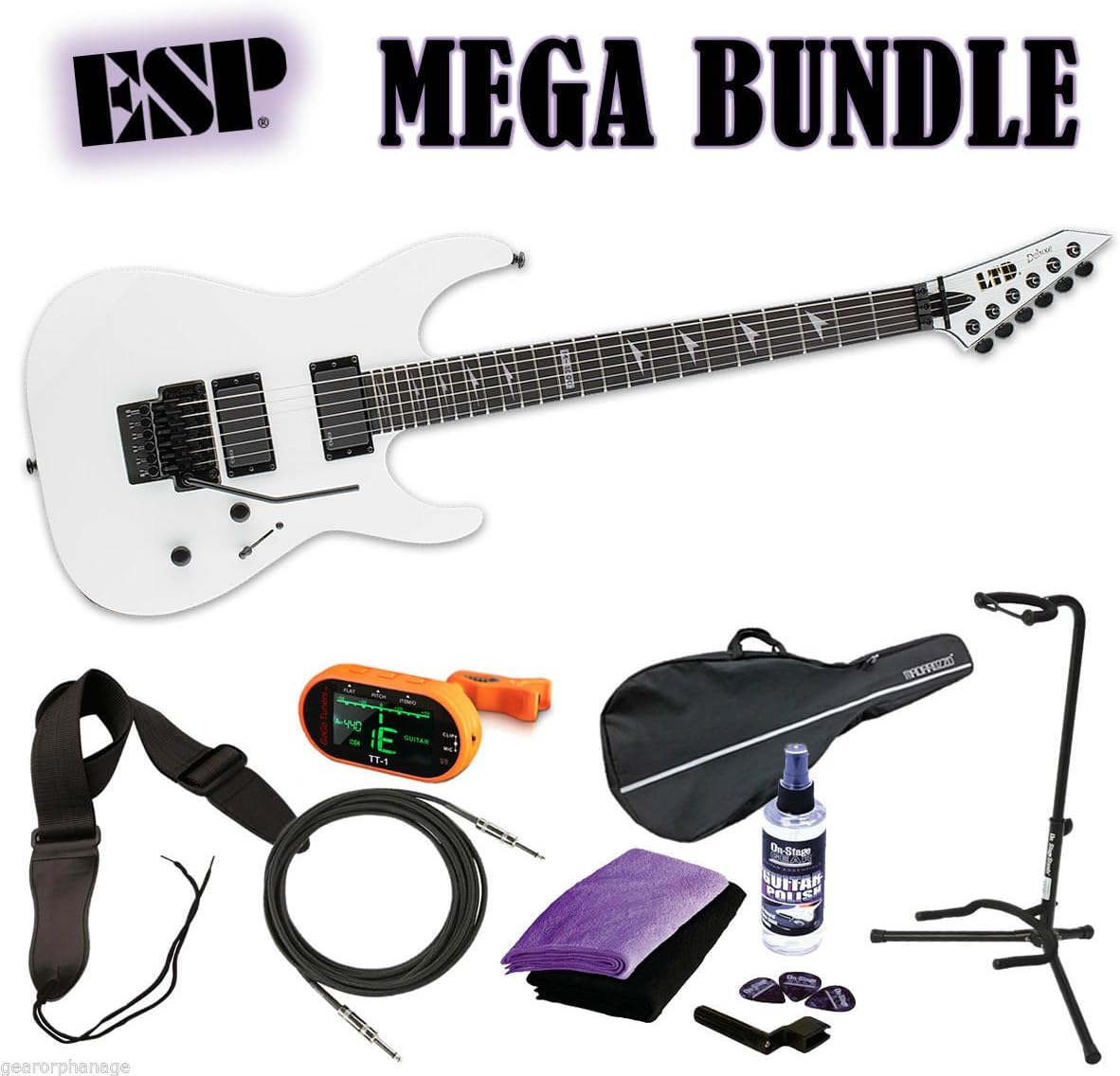 ESP LTD M-1000 E Ebony Snow White SWNEW 2015 M1000 M1000E FREE MEGA BUNDLE 2