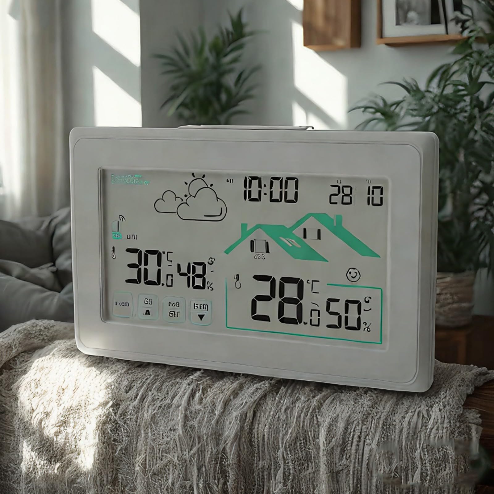 Termómetros para Interiores y Exteriores con Reloj controlado por Radio y Monitor de Temperatura y Humedad para Entorno del hogar Confort Pronóstico del en hogar Sensores de Humedad de