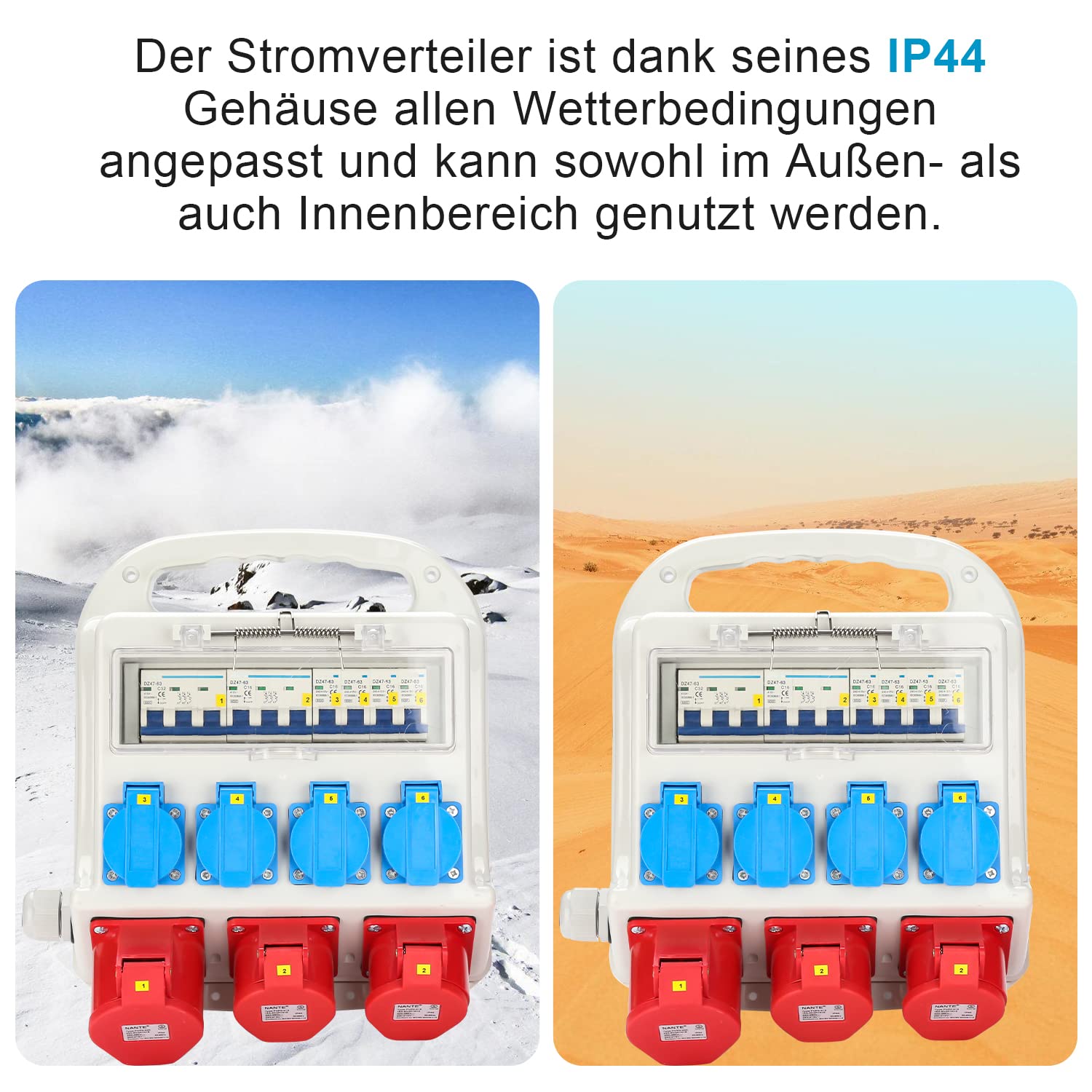 Daromigo Distributeur de courant de chantier, 2 x CEE 16A 400V+1 x CEE 32A 400V+4 x 230V Schuko IP44 5 pôles, coffret de distribution de courant Pour chantier