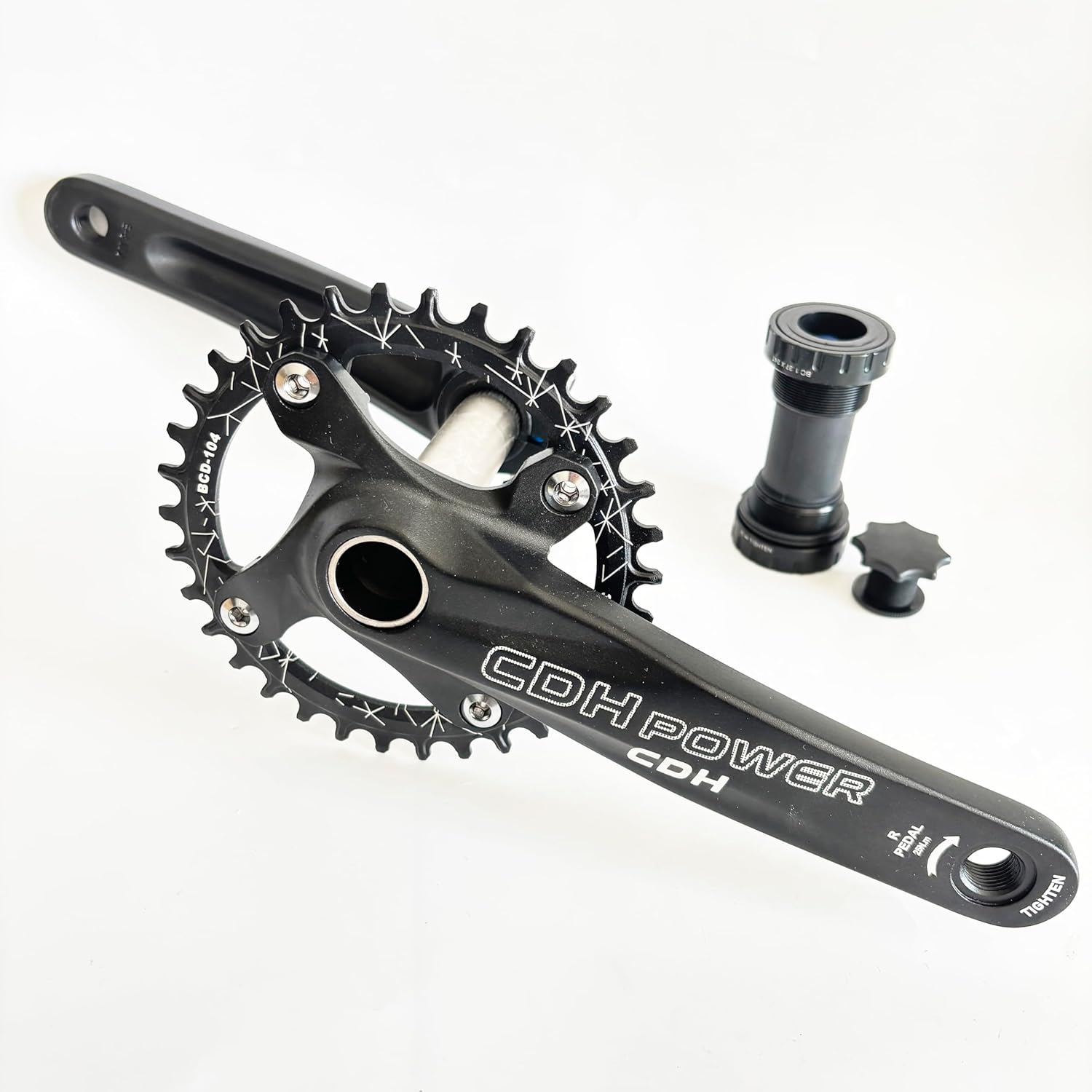 JZSPORTS Bicycle Crankset 34T Single Speed Bike Crankset 104BCD Chainring Bicycle Bottom Crankset Square Taper 170mm Crank Arm for MTB Fixed Gear Bicycle