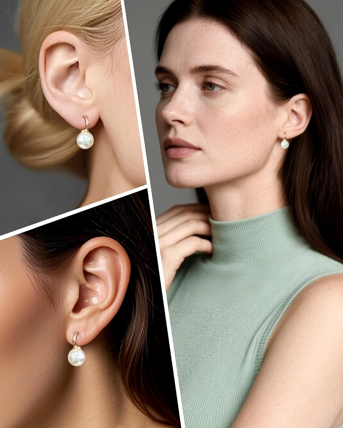 14K Gold Plated Pearl Drop Earrings, 10MM Pearls Dangle Stud Earrings for Daily Wear & Gift (Classic Jewelry) - Image 5