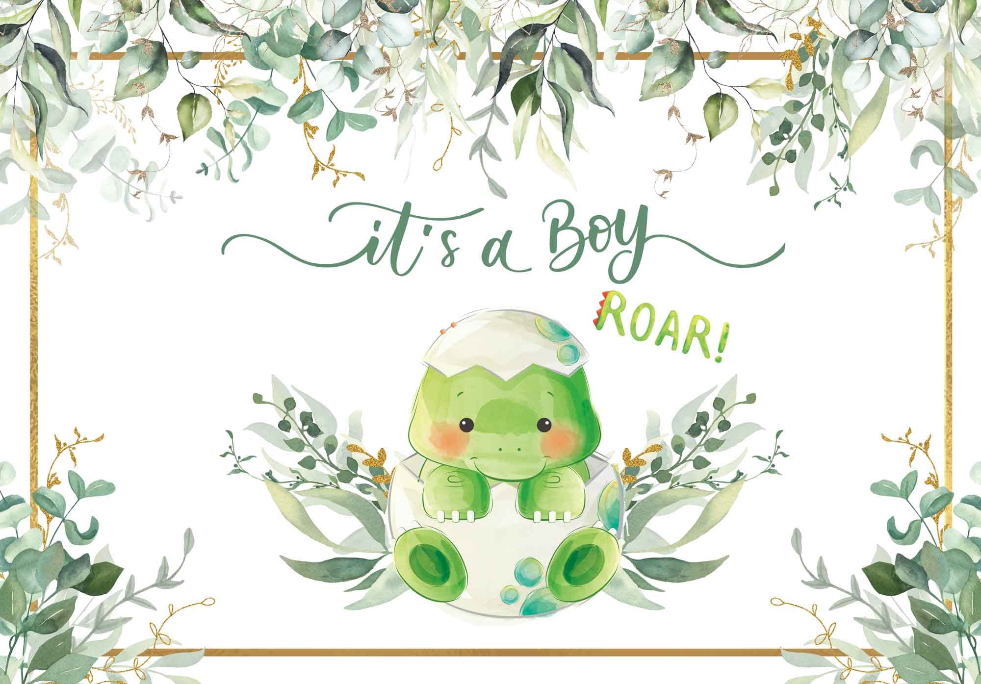 Felortte 5x3ft Polyester Dinosaur It's a Boy Baby Shower Backdrop Jungle Leaves Photography Background for 1st Birthday Newborn Party Decorations Cake