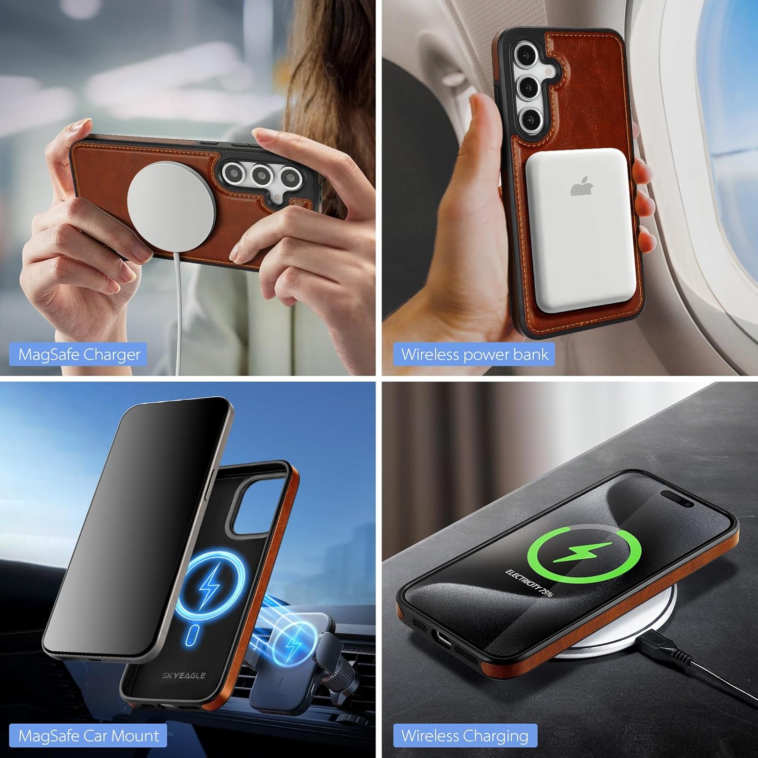 Compatible with Magsafe 2 in 1 Detachable Galaxy S25 Wallet Case with Card Holder,Women Men Magnetic PU Leather RFID Blocking Flip Kickstand Credit Slots for Galaxy S25 6.2",Brown - Image 2