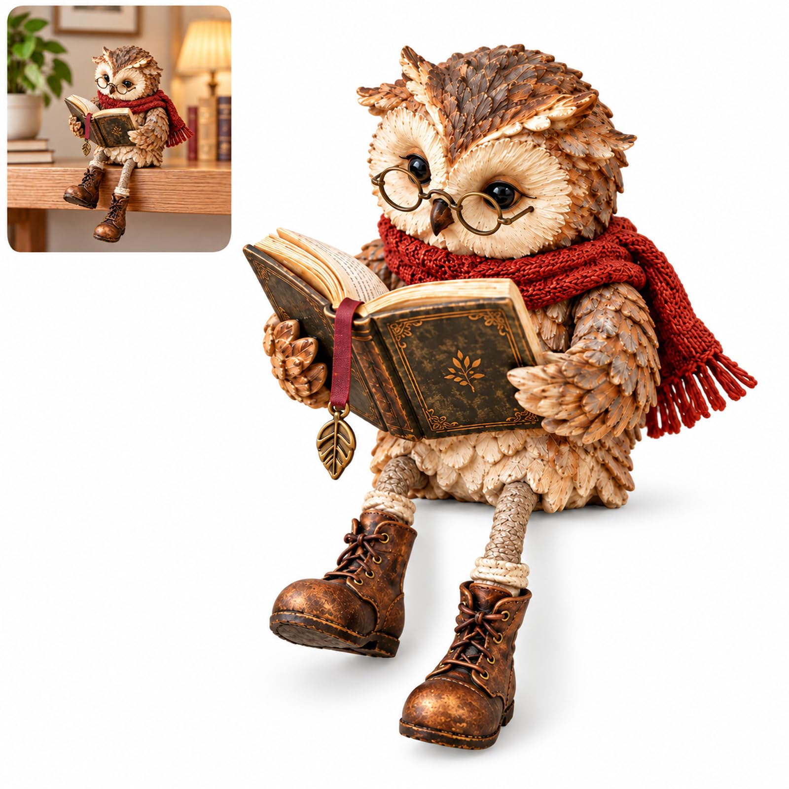 Reading Owl Figurine - Little Readers Cute Bookshelf Decor (1Pcs)