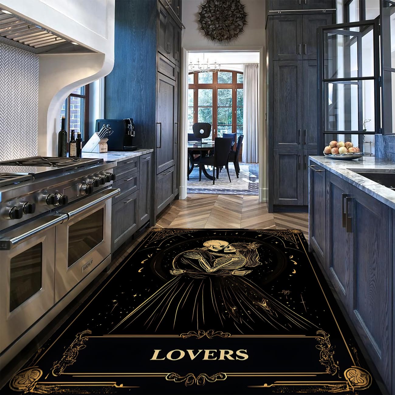 Tapis squelette 60x90cm crâne gothique noir antidérapant et lavable