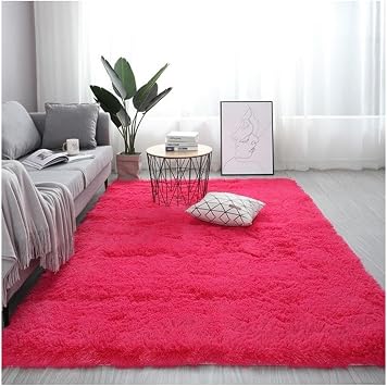 Fluffy Bedroom Carpet For Living Room Home Decoration Shaggy Plush Area Rug Soft Plush Kids Room Carpets Rectangular Floor Mat For Living Room Kitchen Home Decor Rugs  Color Rose Red , Size 160x2