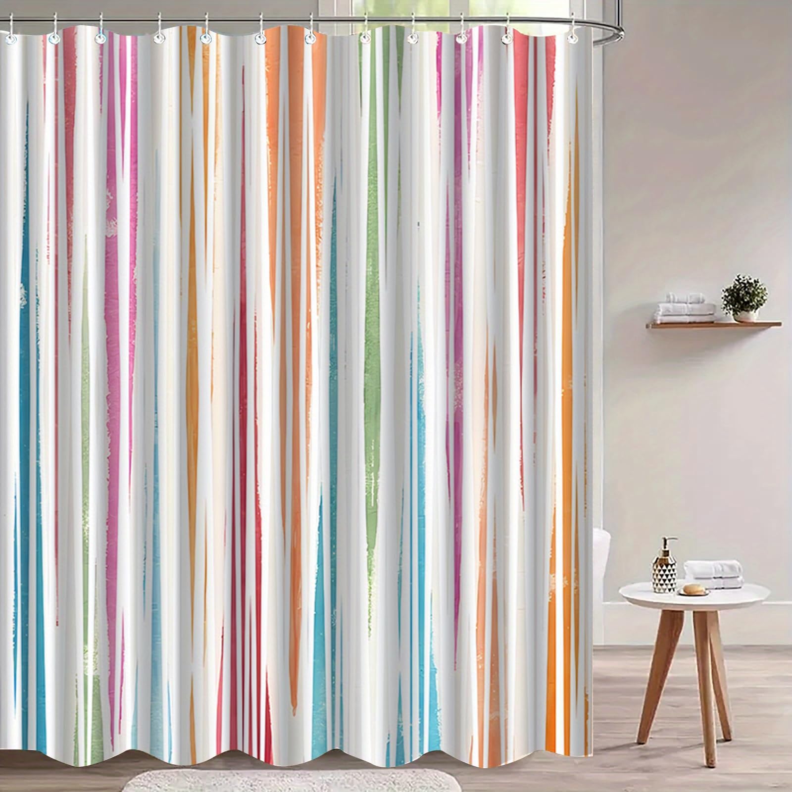 Uiyiui Multicolor-3 Bohemian Stripe Pattern Printed Shower Curtain 72X72in/183X183cm/Wxh Watercolor Colorful Vertical Abstract Bathroom Decor Curtain, Waterproof Polyester Fabric With Hook