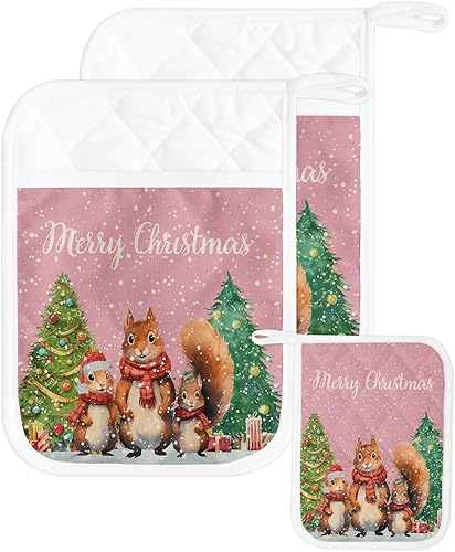 Miniatura 32 de Juego de 3 agarraderas de tela de toalla para cocina, antideslizante y aislante de calor, juego de 3 macetas con bolsillo, guantes gruesos