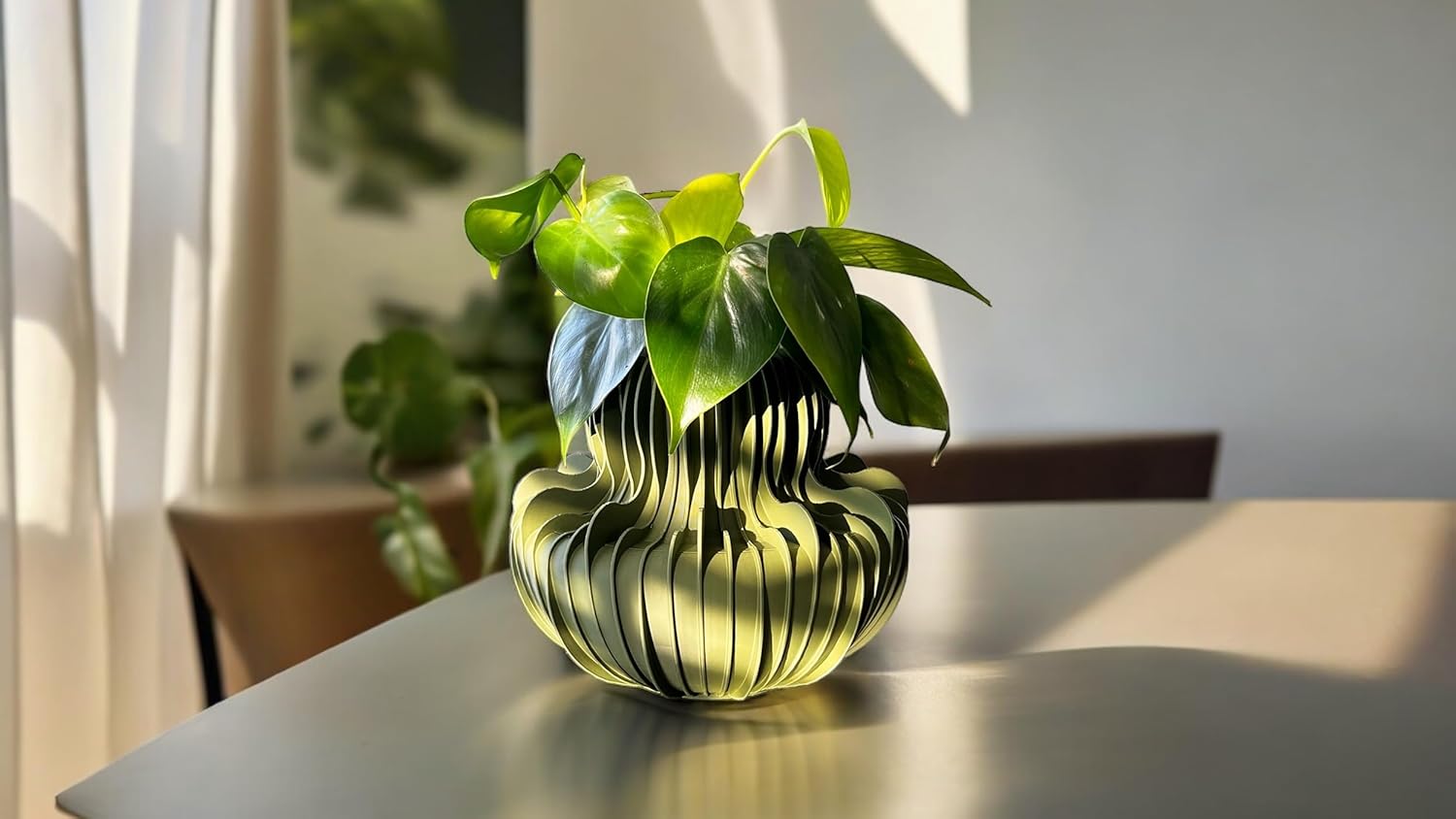 Cloud Vase - Sculptural 3D Printed Modern Design Plant Vessel, Ideal for Indoor Decor, Cloud Shaped (Olive)