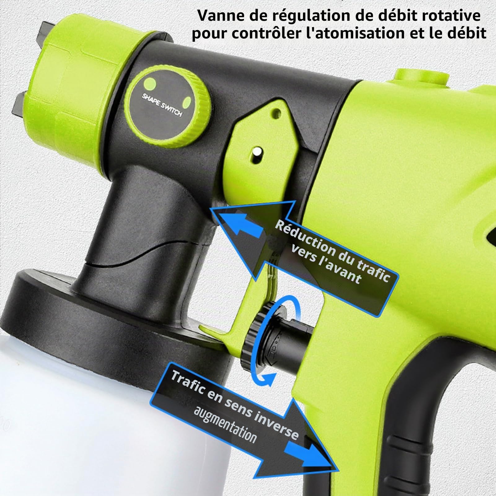 Shkalacar Pistolet a Peinture,Pulvérisateur de Peinture sans Fil, Batterie 20 V Max, pulvérisateur de Peinture électrique portatif avec récipient de 1000 ML, 4 Buses en, Rotation à 360 °