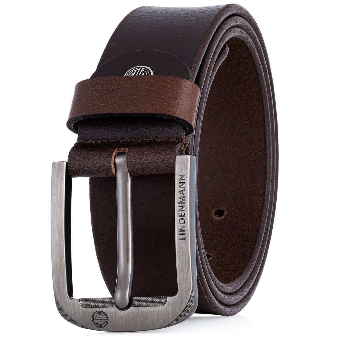 Lindenmann Cintura in pelle da uomo, cintura in pelle pieno fiore, cintura in jeans marrone