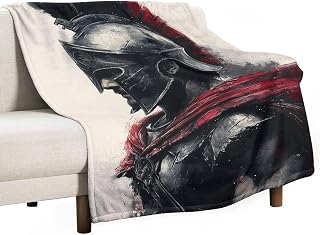 Ancient Greek Soldier Wearing A Helmet Blanket Anti Pilling Black and White Throw Blankets Cozy Durable Blanket for Bedroom Living Rooms Couch Sofa Bed Home Decorations 50"x60"