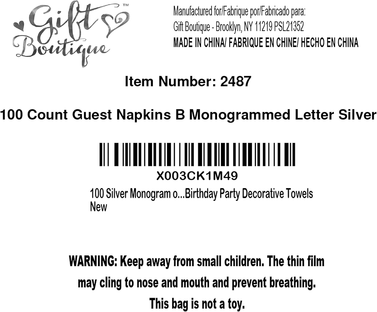 Gift Boutique - 100 Silver Monogram on White Guest Napkins, Letter B Disposable Paper Pack Elegant Metallic Silver Foil Hand Napkin for Bathroom, Powder Room Wedding, Birthday Party Decorative Towels - Image 7