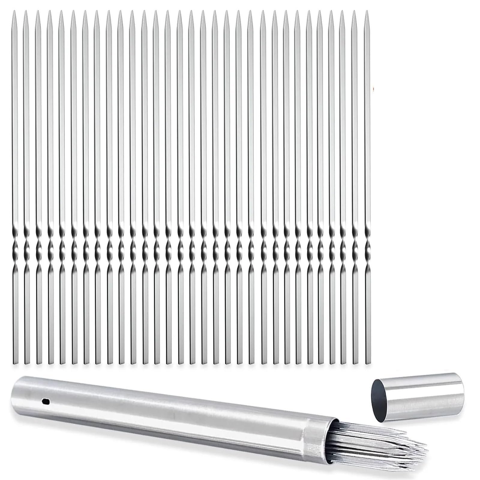 Spiedini per grigliate Spiedini in metallo for spiedini da grigliare, 40 pezzi 13,5", piatti for barbecue, set riutilizzabile con tubo di stoccaggio portatile